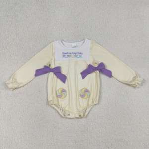 Mono de Bebé Niña con Estampado de Lazos de Mardi Gras, 95% Algodón, Spandex, Tela de Estambre, Casual, Venta al por Mayor, para Hermanas - Product Image 2