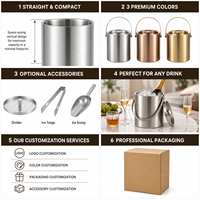 HC Venta al por Mayor Cubos Esféricos de Acero Inoxidable para Hielo 1L-3L con Tapa Pulida, Contenedor Enfriador de Vino para Bar OEM 5 piezas Bar&Retail
