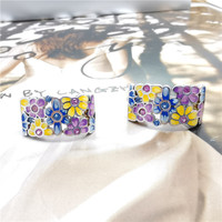 925 Sterling reines Silber Französisch Retro Frauen Mode Farbe kleine Gänseblümchen Blume Clip auf Ohrringe