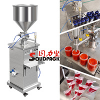 Solidpack machine de remplissage volumétrique à piston vertical semi-automatique pour bouteilles d'huile en pâte liquide avec mélangeur