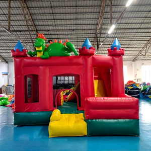 Château gonflable commercial rouge pour enfants avec toboggan intérieur sec – Combo de jeu gonflable pour fêtes - Product Image 1
