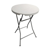 Table de bar ronde pliable populaire pour événements extérieurs, diamètre 60 cm, en plastique HDPE avec structure métallique, idéale pour mariages, hôtels et réceptions.