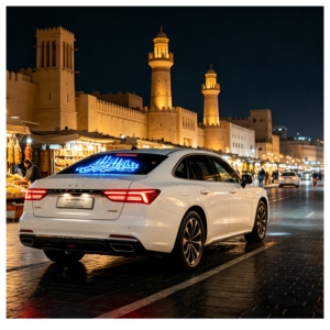 Adesivo Islamico per Auto da Applicare sul Finestrino Posteriore Calligrafia Araba Personalizzata, Asmaul Husna o Versetto del Corano. Brilla con luce divina di notte - Product Image 1