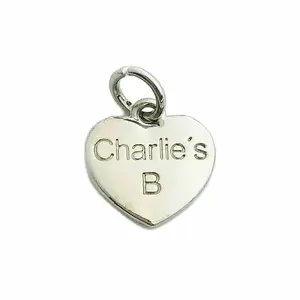 Personalized heart shape branded charms custom metal jewelry tags for pendant chain necklace