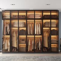 Armoire de rangement personnalisée en bois massif avec portes en verre trempé