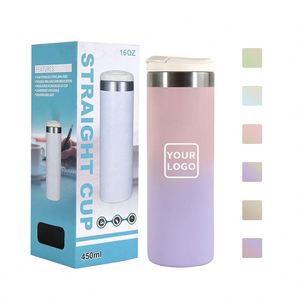 กระติกน้ำสุญญากาศสแตนเลสสองชั้นขนาด 16 ออนซ์ สีผสม แบบตรง พกพาสะดวก - Product Image 6