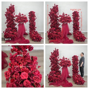 ฉากหลังดอกไม้ประดิษฐ์สำหรับงานแต่งงาน ปรับแต่งได้ ดอกไม้ผ้าไหมสีแดง จัดเรียงเป็นซุ้มโค้ง แถวดอกไม้ ฉากหลัง - Product Image 3