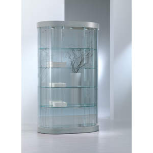 Vitrina Semicircular de Vidrio Templado 112x38x190cm Gris Claro con Puerta con Cierre, Estantes Ajustables e Iluminación LED - Product Image 1