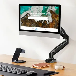 HUANUO Single Monitor Arm Heavy Adjustable Flexible Gas Spring Alloy Steel Black Monitor Arm Monitor With Grommet Kit Clamp