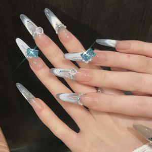 10 <span class=keywords><strong>Uñas</strong></span> <span class=keywords><strong>Postizas</strong></span> <span class=keywords><strong>de</strong></span> Sirena con Degradado 3D, Flores Blancas y Diamantes <span class=keywords><strong>de</strong></span> Imitación, <span class=keywords><strong>Uñas</strong></span> <span class=keywords><strong>Postizas</strong></span> Largas en Forma <span class=keywords><strong>de</strong></span> Almendra, <span class=keywords><strong>Uñas</strong></span> <span class=keywords><strong>Postizas</strong></span> con Brillo Plateado y Efecto Ojo <span class=keywords><strong>de</strong></span> Gato - Product Image 5
