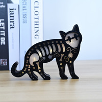 Décoration d'Halloween en bois : Lampe créative chat noir sculpté, ornements décoratifs pour maison hantée, usage intérieur