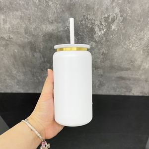 Gold Underneath Metal 16oz Stainless Steel Can Tumbler for Laser Etch with Clear Plastic Straws - Product Image 4