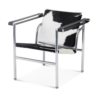 Fauteuil de salon individuel en cuir de vachette minimaliste italien, chaise d'appoint de luxe en acier inoxydable pour salon, café, salle de négociation