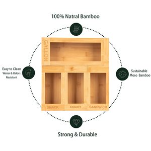 Bamboo Storage Box For Ziplock Bags With Engraved Labels Desktop Organizer - Product Image 4
