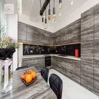Gabinetes de Cocina Estilo Industrial Rústico XINGRUO, Tamaño Personalizado, Madera de Ingeniería con Acabado Gris, para Restaurante, Hogar, Apartamento