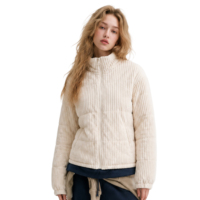 Veste matelassée en velours côtelé personnalisée pour femme, col montant, fermeture éclair, matelassage horizontal, manteau d'hiver rembourré, OEM ODM