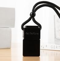 Bouteille de parfum pour voiture en verre carrée noire mate de 8 ml avec logo personnalisé, pendentif suspendu avec couvercle en bois