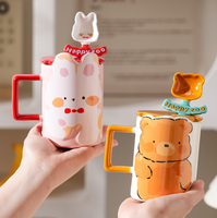 Mug en céramique émaillée à motif géométrique, ours mignon, écologique, de luxe, unisexe, 300-400 ml avec couvercle et cuillère Haoxuan Earth Day
