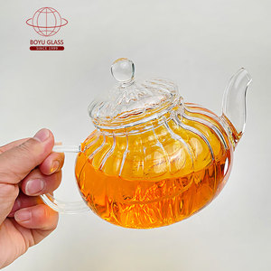 Vente chaude Chinois Transparent Borosilicate <span class=keywords><strong>Théière</strong></span> En Verre 600ml/800ml À La Main <span class=keywords><strong>Citrouille</strong></span> Rayure <span class=keywords><strong>Théière</strong></span> Safe Drinkware Café - Product Image 4