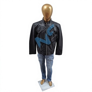 <b>Men's</b> <b>Leather</b> Bomber <b>Jacket</b> Turn-down Collar Zipper Closure Windproof Slim Regular Fit Striped Front Logo Printing Autumn Wear - Product Image 1