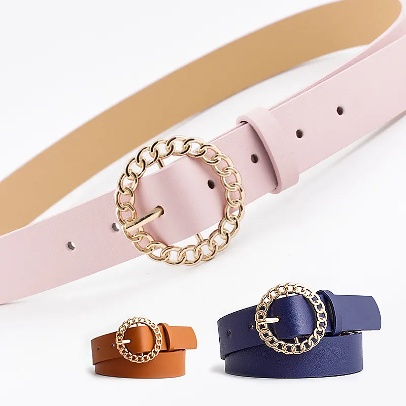 Women Fashion Casual Leather Decoration Jeans Dress Ladies Belt Ladies Personalized Round Hollow Buckle Belt