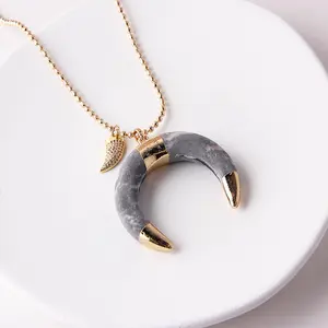 Hot Selling Gold Plated Necklace Stone Zircon Brass Moon Trendy Crescent Moon Necklace