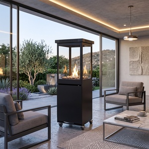 Chimenea de Gas Independiente Moderna de Color Negro con Vista de Cristal y Ruedas para Patio Interior y Exterior - Product Image 1