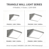 Luminaire mural LED extérieur étanche IP65 OEM ODM PW2651 12W 21W 37W 60W en PC triangulaire pour portail, hôtel, jardin, cour et zones côtières