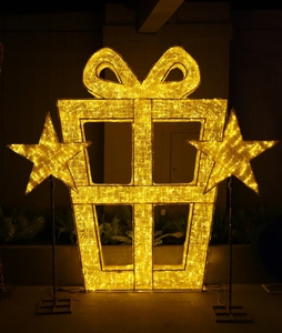 Hermosa Caja de Regalo en Forma de Cubo 3D con Luces LED y Motivo de Arco Personalizable para Decoraciones Navideñas de Exterior con Clasificación IP65 - Product Image 1