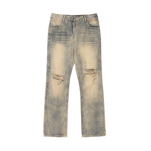 Jeans en denim personnalisés de haute qualité à jambe large, style streetwear vintage, vente en gros, design déchiré, coupe ample, délavé clair, pour homme, décontracté - Product Image 4