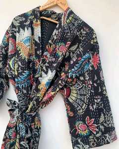 New Floral Print V Neck Kimono <b>Robe</b> Three Quarter Sleeve Full Length Loose Fit Women Loungewear <b>Beach</b> Wear - Product Image 2