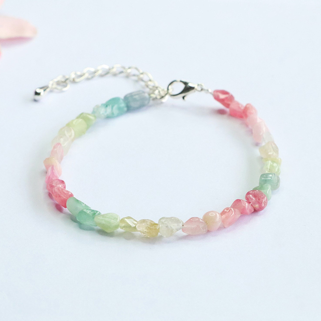 Juanyu Gemstones Chain & Link Bracelets Candy-colored Healing Crystal Bracelets Energy Stone Tourmaline Beads Bracelets