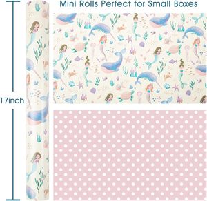 baby shower children day Gift wrapping <b>paper</b> for girls Cartoon mermaid <b>pattern</b> in the underwater world pink dots customizable - Product Image 2