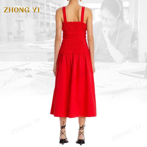 Abiti Midi Casual da <span class=keywords><strong>Donna</strong></span> in <span class=keywords><strong>Cotone</strong></span> Popeline Tinta Unita, Eleganti e Morbidi, con Arricciature, per l'Estate - Produzione all'Ingrosso Personalizzata - Product Image 2