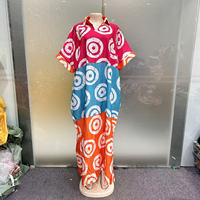 Robe Bubu décontractée pour femme grande taille, nouvelle collection, tendance, à col revers, coupe ample, imprimé géométrique africain, style caftan, color-block, pour la maison