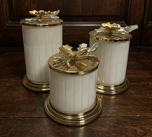 Vente en gros de pots à café, bonbons, thé et sucre en verre blanc et or modernes, <span class=keywords><strong>avec</strong></span> couvercle en forme de feuille, pour la décoration de la cuisine - Product Image 5