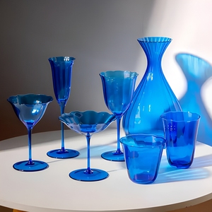 Verres à vin vintage bleus de haute qualité, ensemble de verres en cristal faits à la main, design moderne et simple, verrerie de luxe pour la décoration de fête - Product Image 6
