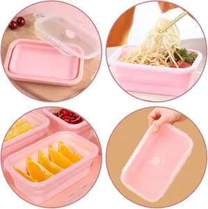 Custom Square Folding Food Bowl Container Silicone Collapsible Food Container 1200ml Square Lunch Box