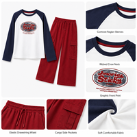 Ensemble de vêtements rétro pour enfants, 2 pièces, t-shirt à manches raglan, pantalon cargo à jambes larges, ensemble de vêtements de sport pour garçons et filles, OEM personnalisé