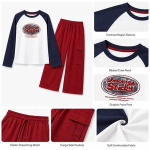 Conjunto de Camiseta con Estampado de Letras y Pantalones Cargo para Niñas MZJ, Ropa Deportiva Casual para Adolescentes, con Logotipo, Spandex/Algodón - Product Image 4