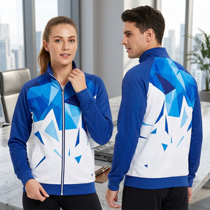 Veste polaire à capuche unisexe bleu et blanc avec fermeture éclair, imperméable, doublure en coton, style streetwear, sportive, respirante, en polyester, pour l'hiver - Product Image 3
