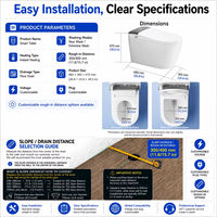 WC intelligent monobloc de luxe avec réservoir intégré, chasse d'eau automatique, siège chauffant, séchoir à air chaud, tension personnalisable, siphon en P