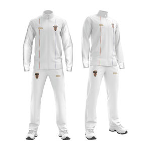 بدلة رياضية رجالية من HENGYU مخططة بيضاء بسحاب، مصنوعة من البوليستر 100%، قص آلي، سريعة الجفاف وقابلة للتنفس، قطعتين مع بنطلون - Product Image 5