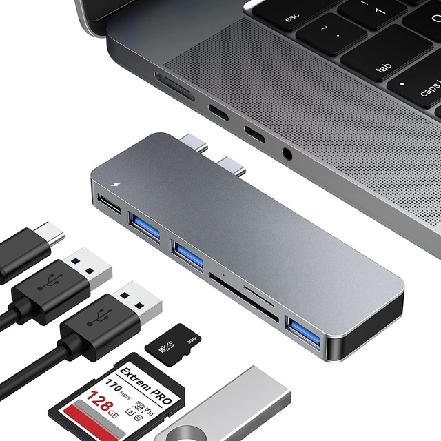 6 in 2 USB C Hub Adapter with 3 USB 3.0 Ports , TF / SD Card Reader , USB C Full Function for MacBook Pro / Air