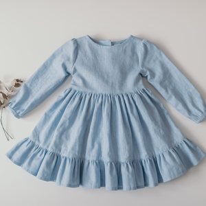 Vestito a sirena con pieghe per bambina a maniche lunghe con maniche lunghe blu cielo - Product Image 1