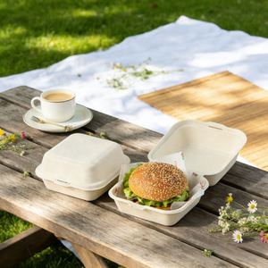 Envase Desechable Biodegradable de Bagazo de 450ml con Tapa, Tipo Clamshell para Hamburguesas, Comida para Llevar, Caja para Sushi - Product Image 2