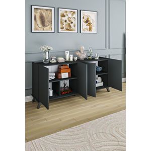 Meuble TV console 4 portes gris anthracite moderne, style classique minimaliste, avec rangement, finition laiton, pour villas et hôtels - Product Image 3