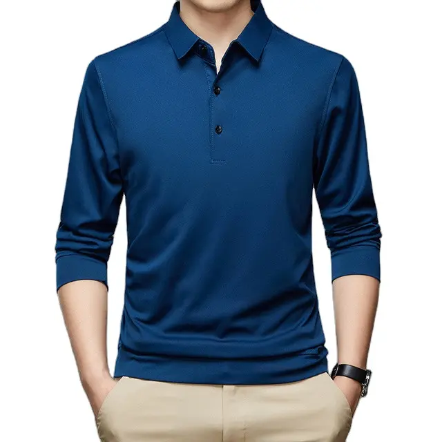 2024 New Men Polo Shirt Casual Business Tops Solid Polo Shirts Men Long Sleeve Polo Fashion Slim Lapel Tee