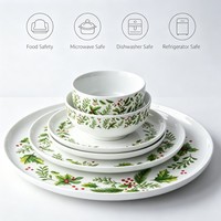 Assiette plate en céramique style américain vintage avec motif de baies d'églantier, pour desserts de Noël, compatible lave-vaisselle et micro-ondes