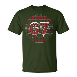 Six Seven Christmas 67 T-shirt con motivo natalizio a quadri, unisex, per adulti, manica corta, girocollo, stampa digitale, per riunioni di famiglia - Product Image 2